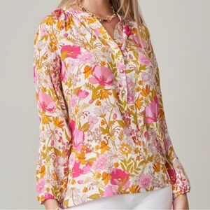 Spartina 449 100% Silk Cora Blouse Size Large Heywards Rate Floral Like New